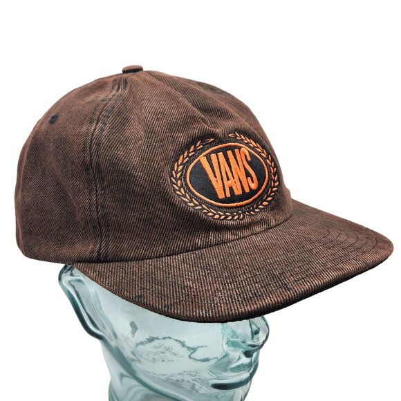 Vans Brown Denim Snapback Hat With Embroidered Orange Logo - Picture 3 of 12